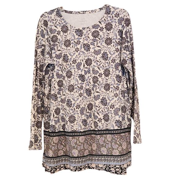 J. Jill Simply Supima Crew Neck Tunic Top size medium Floral, long sleeve - Picture 1 of 8